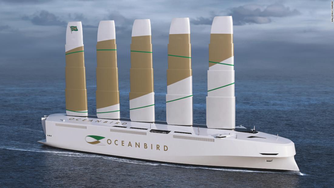 Render of the Oceanbird wind-powered cargo ship